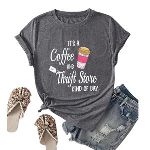 Graphic Print Crew Neck Gray Tee Women Large